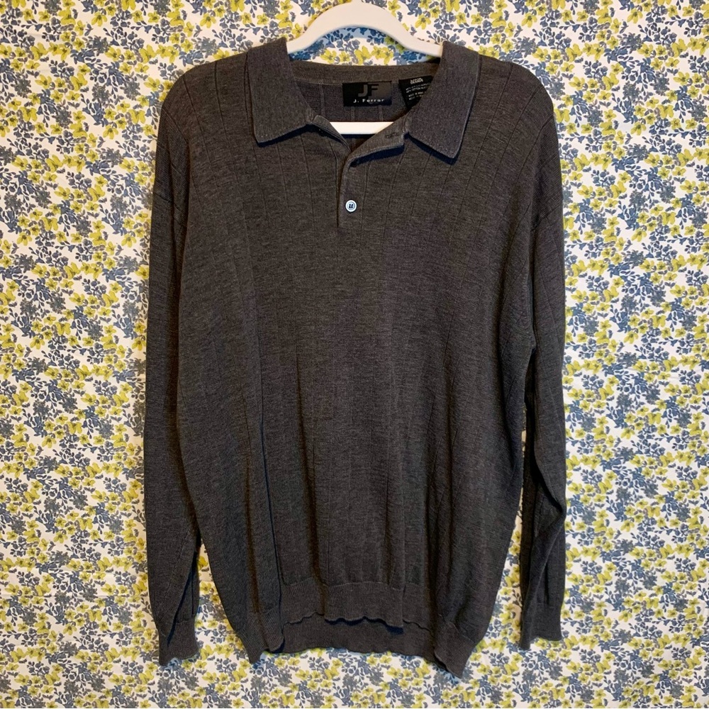 Vintage 90's Collared Grey JF J. Ferrar Dad Rugby Sweater